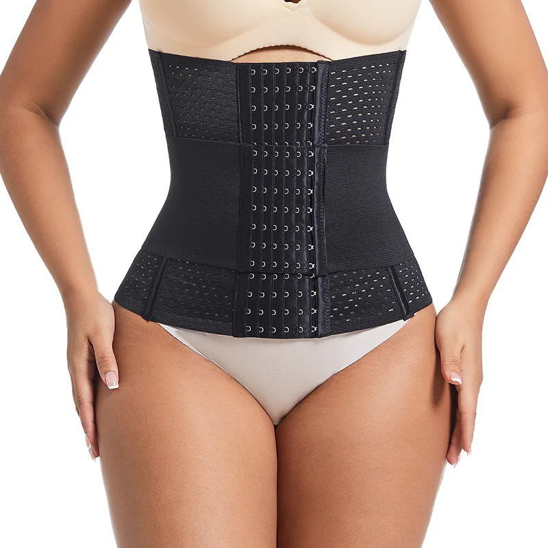 Modelador de cintura, espartilho modelador corporal feminino, 6 fileiras, fecho de colchete, cinto de controle de barriga duplo, modelador de cintura