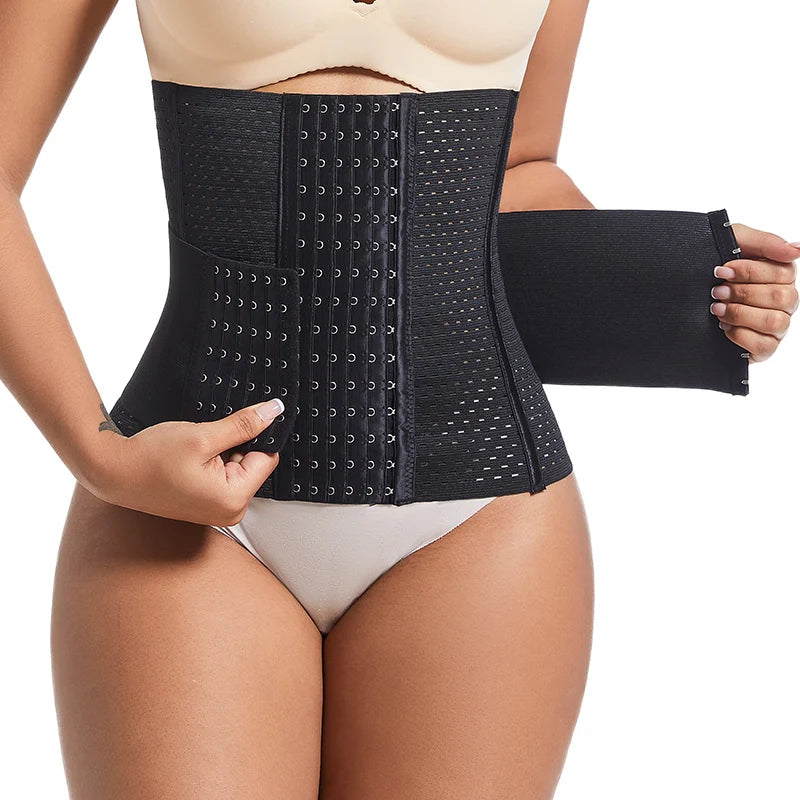 Modelador de cintura, espartilho modelador corporal feminino, 6 fileiras, fecho de colchete, cinto de controle de barriga duplo, modelador de cintura