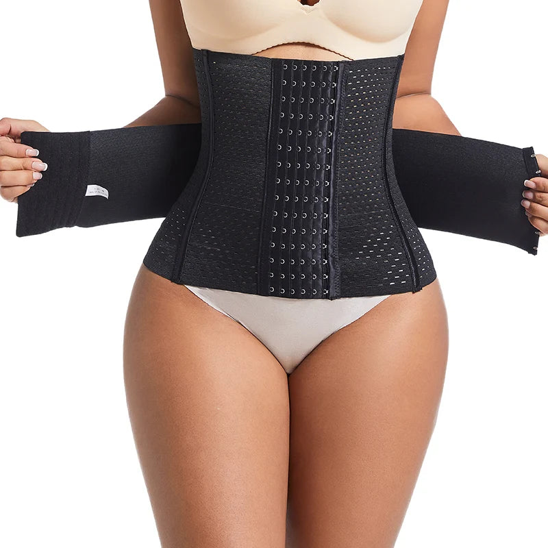 Modelador de cintura, espartilho modelador corporal feminino, 6 fileiras, fecho de colchete, cinto de controle de barriga duplo, modelador de cintura