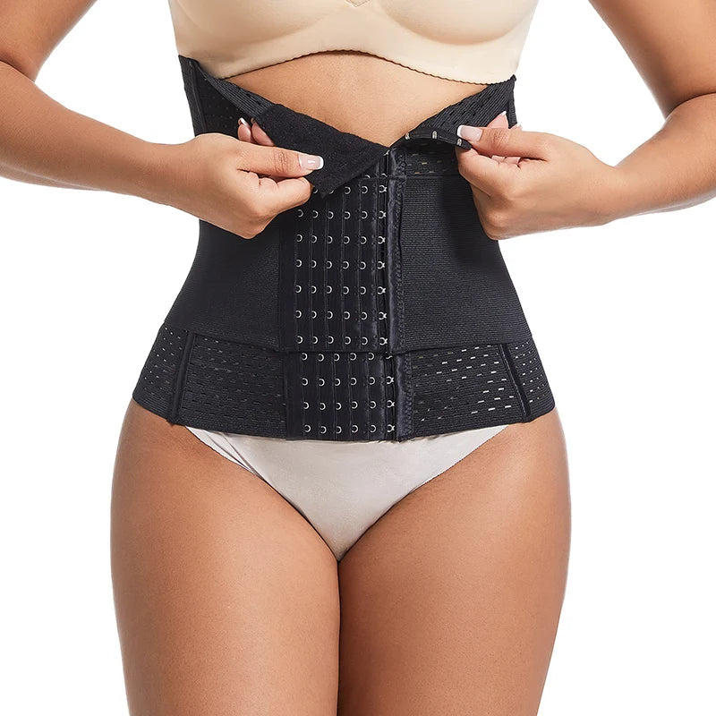 Modelador de cintura, espartilho modelador corporal feminino, 6 fileiras, fecho de colchete, cinto de controle de barriga duplo, modelador de cintura